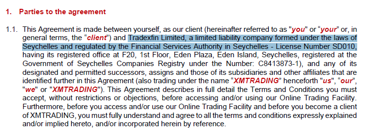 Tradexfin Limited:セーシェルFSA規制・ライセンスSD010の記載(公式PDF)